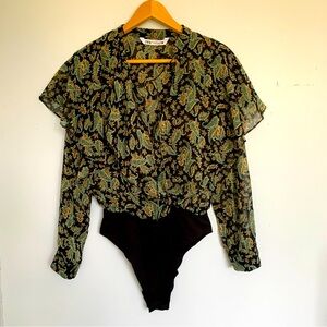 ZARA PAISLEY GREEN LONG SLEEVED BODYSUIT